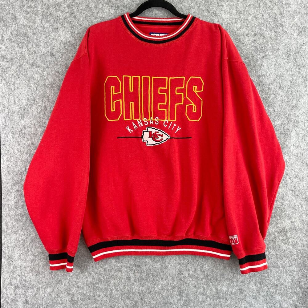 VTG 90s Kansas City Chiefs NFL Sweatshirt Embroidered Red Game Day Logo 7 Large